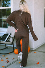 Load image into Gallery viewer, Brown Ribbed Knit Collared Henley Top and Pants Lounge Outfit