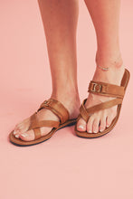 Load image into Gallery viewer, Chestnut Cross Toe Metal Buckle Leathered Flat Slippers