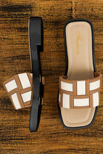 Load image into Gallery viewer, Beige Two Tone Contrast PU Leather Square Toe Slippers