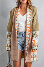 Load image into Gallery viewer, Blue Aztec Print Open Front Knitted Cardigan