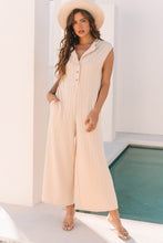 Load image into Gallery viewer, Smoke Gray Textured Buttoned Wide Leg Sleeveless Jumpsuit