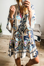 Load image into Gallery viewer, White Printed Tribal Bracelet Sleeve Buttoned Mini Dress