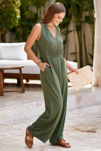 Load image into Gallery viewer, Jungle Green Deep V Pleated Crisscross Wide Leg Backless Jumpsuit