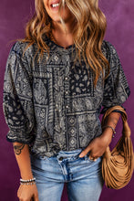 Load image into Gallery viewer, Navy Blue Vintage Boho Paisley Print 3/4 Sleeve Blouse