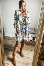 Load image into Gallery viewer, White Printed Tribal Bracelet Sleeve Buttoned Mini Dress