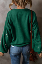 Load image into Gallery viewer, Smoke Gray Pearled Drop Shoulder Round Neck Sweater