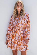 Load image into Gallery viewer, Brown Floral Puff Sleeve Smocked Waist Layered Dress