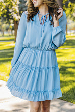 Load image into Gallery viewer, V Neck Long Sleeve Ruffle Tiered Mini Dress