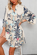Load image into Gallery viewer, White Printed Tribal Bracelet Sleeve Buttoned Mini Dress