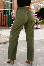 Load image into Gallery viewer, Green Drawstring Elastic Waist Pockets Long Straight Legs Pants