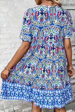 Load image into Gallery viewer, Pink Bohemian Print Tie Neck Ruffle Hem Short Dress