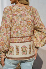 Load image into Gallery viewer, Yellow Floral Print Tie Neck Lantern Sleeve Blouse