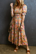 Load image into Gallery viewer, Yellow Smocked Bodice High Waist Puff Sleeve Floral Dress