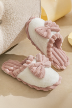Load image into Gallery viewer, Fushia Bow Decor Color Block Ribbed Plush Slippers