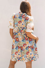 Load image into Gallery viewer, Multicolour Boho Floral Print Crochet Patchwork V Neck Loose Mini Dress