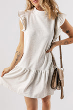 Load image into Gallery viewer, White Flutter Sleeve Crew Neck Shift Dress