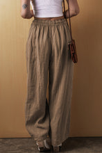 Load image into Gallery viewer, Desert Palm Cotton Linen Drawstring Waist Wide Leg Pants
