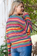 Load image into Gallery viewer, Red Ethnic Striped Print Long Sleeve Plus Size Top