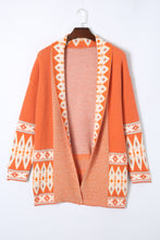 Load image into Gallery viewer, Blue Aztec Print Open Front Knitted Cardigan