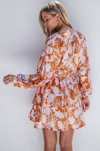 Load image into Gallery viewer, Brown Floral Puff Sleeve Smocked Waist Layered Dress