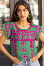 Load image into Gallery viewer, Rose Boho Abstract Print U Neck Cap Sleeve T Shirt