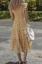 Load image into Gallery viewer, Yellow Boho Floral Print Ruffle Smocked Flowy Summer Dress