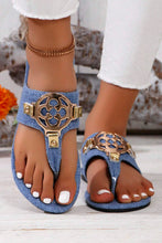 Load image into Gallery viewer, Dusk Blue Metal Decor Leather Thong Slippers