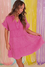 Load image into Gallery viewer, Beau Blue Mineral Wash Crinkle Split Neck Raw Hem Tiered Dress