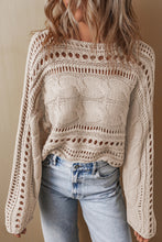 Load image into Gallery viewer, Smoke Gray Hollow-out Cable Knit Cropped Sweater