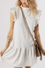 Load image into Gallery viewer, White Flutter Sleeve Crew Neck Shift Dress