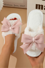 Load image into Gallery viewer, White Bow Knot Decor Open Toe Plush Slippers