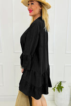 Load image into Gallery viewer, Sky Blue Chambray Ruffled 3/4 Sleeve Tiered Split V Neck Mini Dress