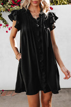 Load image into Gallery viewer, Mist Green Ruffle Sleeve V Neck Frilled Shift Dress