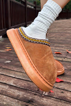 Load image into Gallery viewer, Chestnut Contrast Edge Suede Plush Lined Thick Sole Winter Slippers