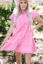 Load image into Gallery viewer, Bonbon Mineral Washed Ruffle Sleeve Tiered Chambray Dress