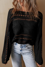 Load image into Gallery viewer, Smoke Gray Hollow-out Cable Knit Cropped Sweater