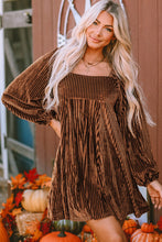 Load image into Gallery viewer, Brown Tie Back Square Neck Velvet Babydoll Dress