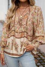 Load image into Gallery viewer, Yellow Floral Print Tie Neck Lantern Sleeve Blouse