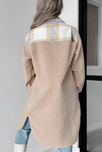 Load image into Gallery viewer, Smoke Gray Plaid Patchwork Collared Button-up Sherpa Long Coat