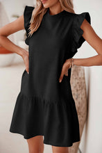 Load image into Gallery viewer, White Flutter Sleeve Crew Neck Shift Dress