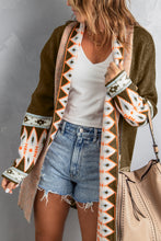 Load image into Gallery viewer, Blue Aztec Print Open Front Knitted Cardigan