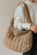 Load image into Gallery viewer, Light French Beige Quilted Zipper Large Shoulder Bag