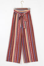 Load image into Gallery viewer, Red Boho Ethnic Striped Print Tie Waist Wide Leg Pants