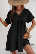 Load image into Gallery viewer, Beige Folded Short Sleeve Lace V Neck Mini Dress