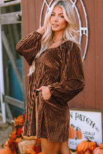 Load image into Gallery viewer, Brown Tie Back Square Neck Velvet Babydoll Dress