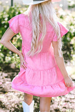 Load image into Gallery viewer, Bonbon Mineral Washed Ruffle Sleeve Tiered Chambray Dress