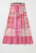 Load image into Gallery viewer, Red Boho Pattern Print Tassel Drawstring High Waist Maxi Dress