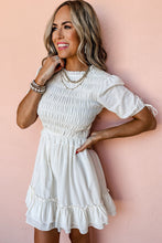 Load image into Gallery viewer, White Tie Short Sleeves Smocked Ruffle Mini Dress