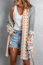 Load image into Gallery viewer, Blue Aztec Print Open Front Knitted Cardigan