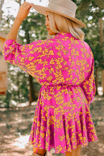 Load image into Gallery viewer, Green Floral Print Drawstring Tunic Flowy Short Dress